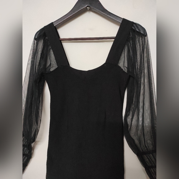 MNG Black Puffed Mesh Sleeve Top - Picture 6 of 12